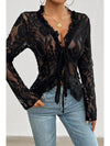 Black Sexy V Neck Hollow Lace Knot Blouse