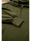 Smoke Green Half Zipper Kangaroo Pockets Drop Shoulder Hoodie