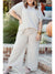 Beige Plus Size Textured Collared Top and Drawstring Pants Set