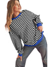 Green Stripe Contrast Edge Oversized Sweatshirt