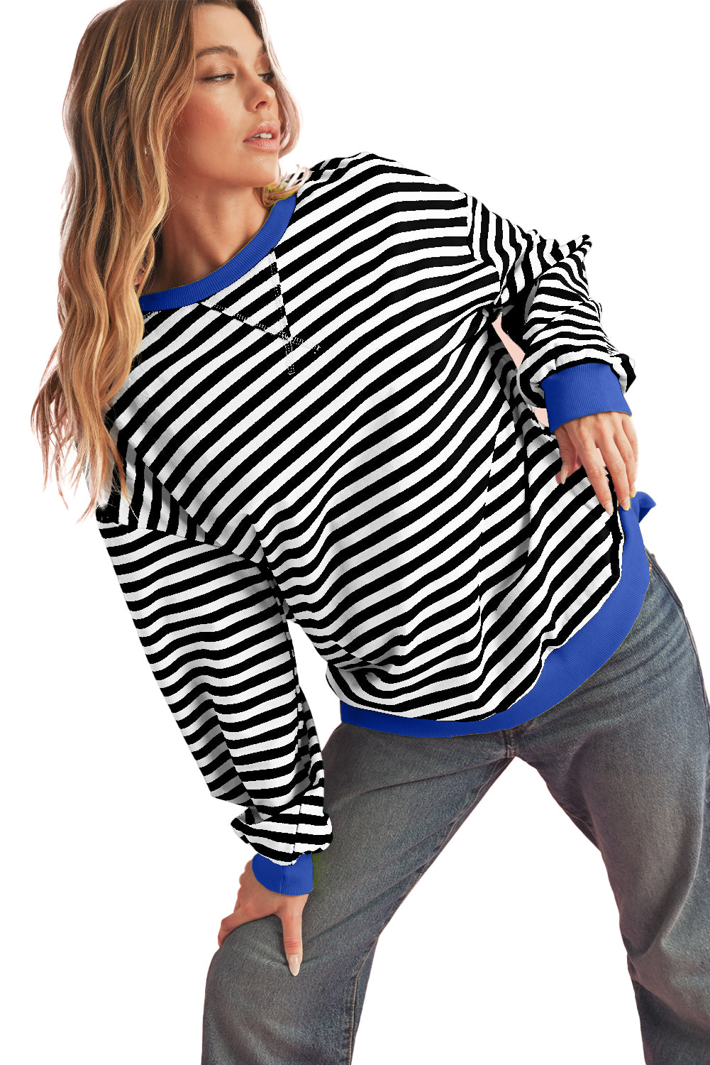 Green Stripe Contrast Edge Oversized Sweatshirt