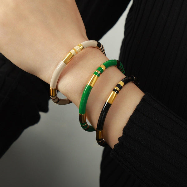 Enamel Titanium Steel Cuff Bracelet - Cocoa Yacht Club