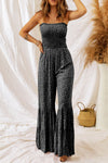 Black Floral Thin Straps Smocked Bodice Wide Leg Jumpsuit