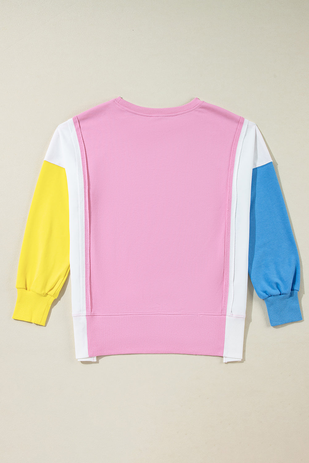 Bonbon Color Block Exposed Seam Patchwork Side Slits Sweatshirt