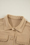 Light French Beige Corduroy Frilled Flap Pocket Button Up Shacket