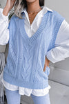 Sky Blue Hollow Out V Neck Knit Vest