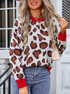 Angel Wings Leopard Round Neck Long Sleeve Sweater - Cocoa Yacht Club