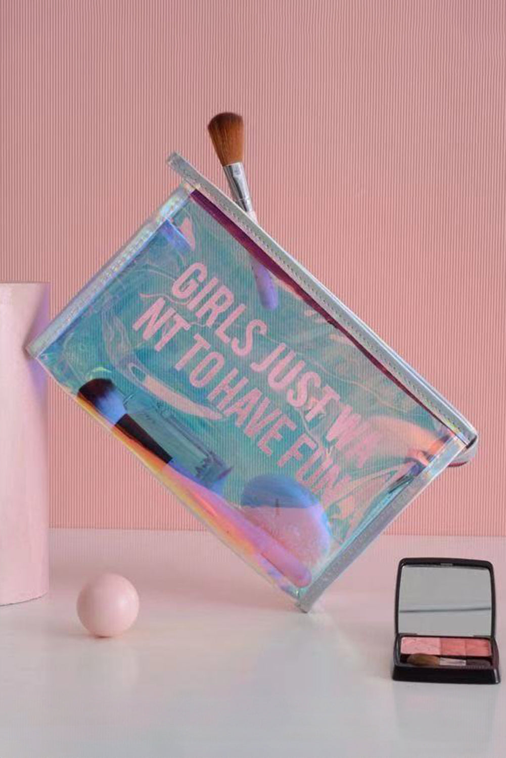 White GIRLS JUST WANT TO HAVE FUN Print Clear Clutch