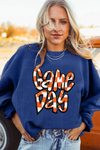 Dark Blue Game Day Graphic Drop Shoulder Corded Sweatshirt