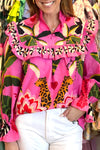 Rose Leopard Print Tropical Ruffle Blouse