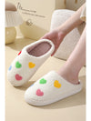 White Colorful Heart Shape Slip On Plush Winter Slippers