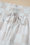 Beige Checkered V Neck Tee and Drawstring Shorts Pajama Set