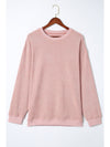 Pink Solid Ribbed Round Neck Pullover Sweatshirt