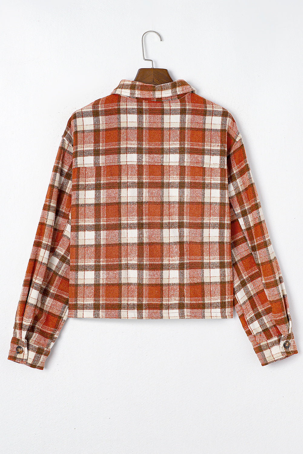 Orange Plaid Button-Up Flap Pocket Cropped Jacket