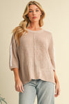 Light French Beige Contrast 3/4 Sleeve Crew Neck Sweater