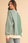 Pink Stripe Colorblock Drop Shoulder Oversize Sweatshirt