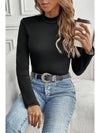 Black Solid Color Mock Neck Thermal Lined Long Sleeve Top