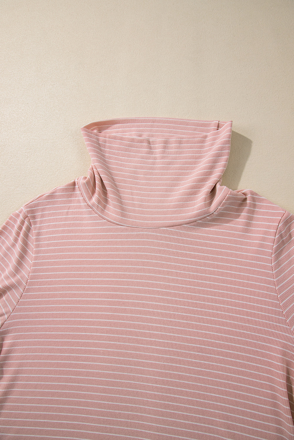 Pink Stripe Cowl Neck Side Slits Loose Fit Long Sleeve Top