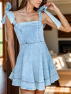 Square Neck Tie Shoulder Denim Dress - Cocoa Yacht Club