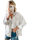 White Leopard Printed Flap Pocket Denim Jacket