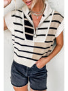 Black Stripe Quarter Zip Collar Knit Vest