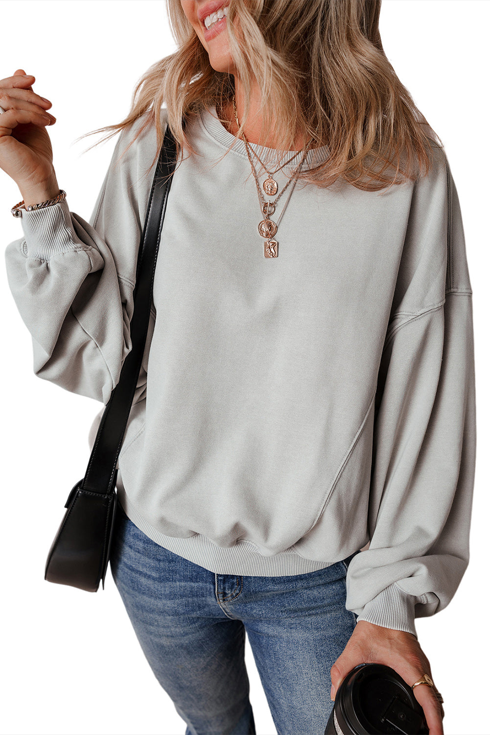 Orchid Petal Exposed Seam Batwing Sleeve Drop Shoulder Sweatshirt