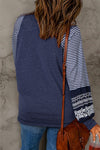 Brown Contrast Print Striped Raglan Long Sleeve Loose Top