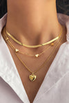 Gold 3pcs Heart Pendant Snake Chain Necklace Set