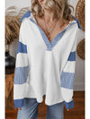 Dark Blue Striped Patchwork Collar Sweatshirt