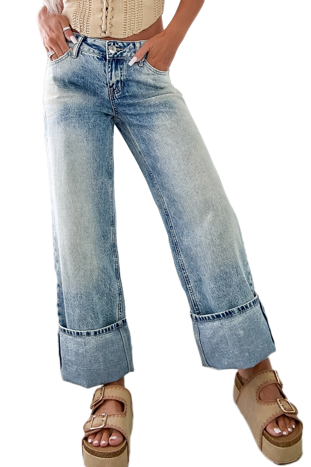 Myosotis High Rise Button Zip Washed Jeans