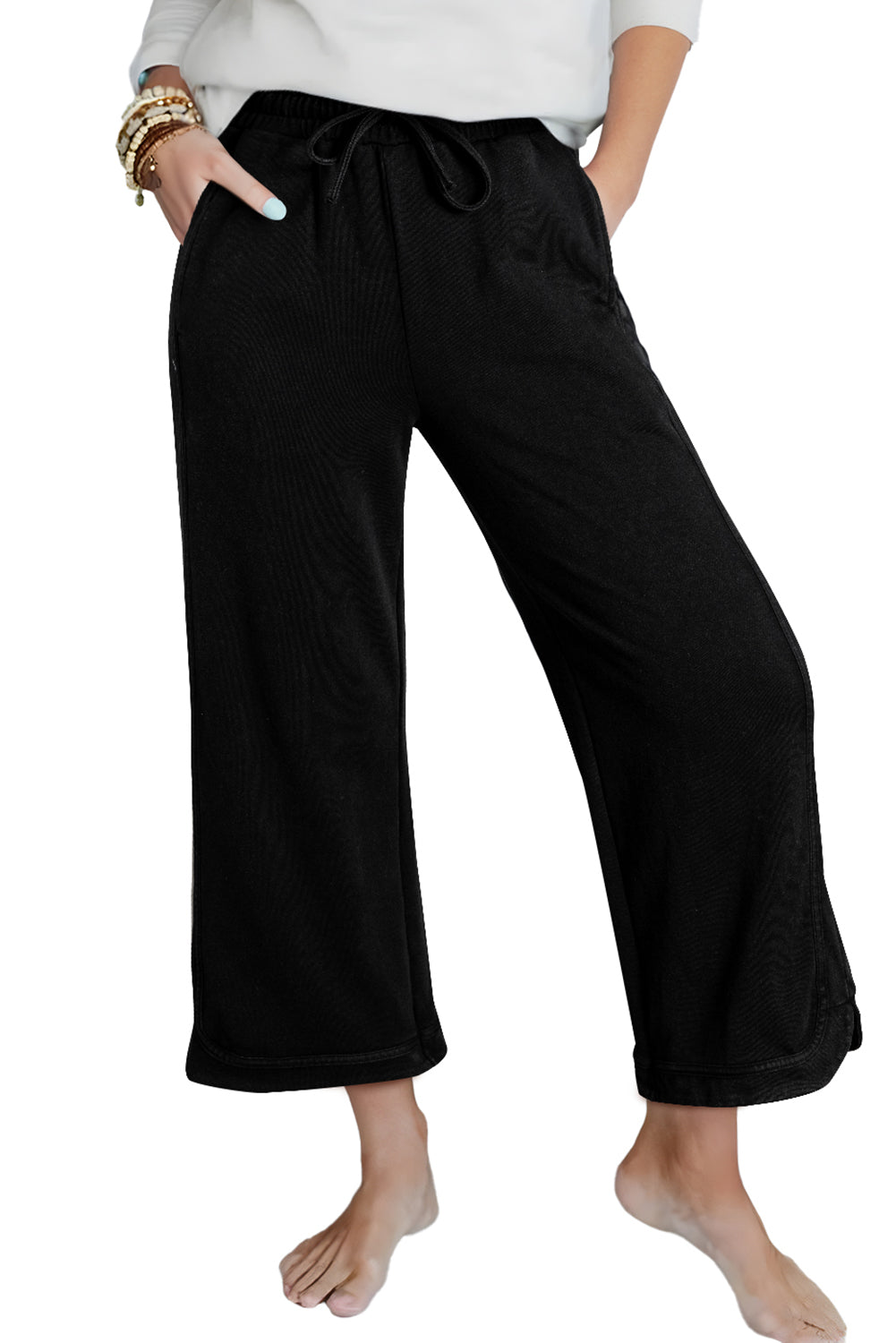 Black Mineral Wash Exposed Seam Wide Leg Pants