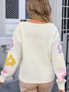 Angel Wings Flower Round Neck Dropped Shoulder Sweater - Cocoa Yacht Club