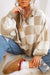Light French Beige Checkered V-Neck Collared Pullover Sweater