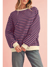 Green Stripe Contrast Edge Oversized Sweatshirt