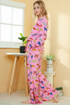 Pink Cheetah Print Shirt and Wide Leg Pants Pajama Set