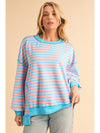 Pink Stripe Contrast Trim High Low Tunic Sweatshirt