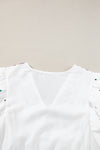 White Colorful Geometric Print V Neck Babydoll Blouse