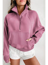 Parchment Quarter Zip Stand Neck Kangaroo Pocket Sweatshirt