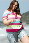 Rose Stripe Colorblock Plus Size Knit Henley Top