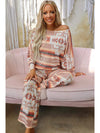 Multicolour Geometric Print Puff Sleeve Pullover and Pants Lounge Outfit