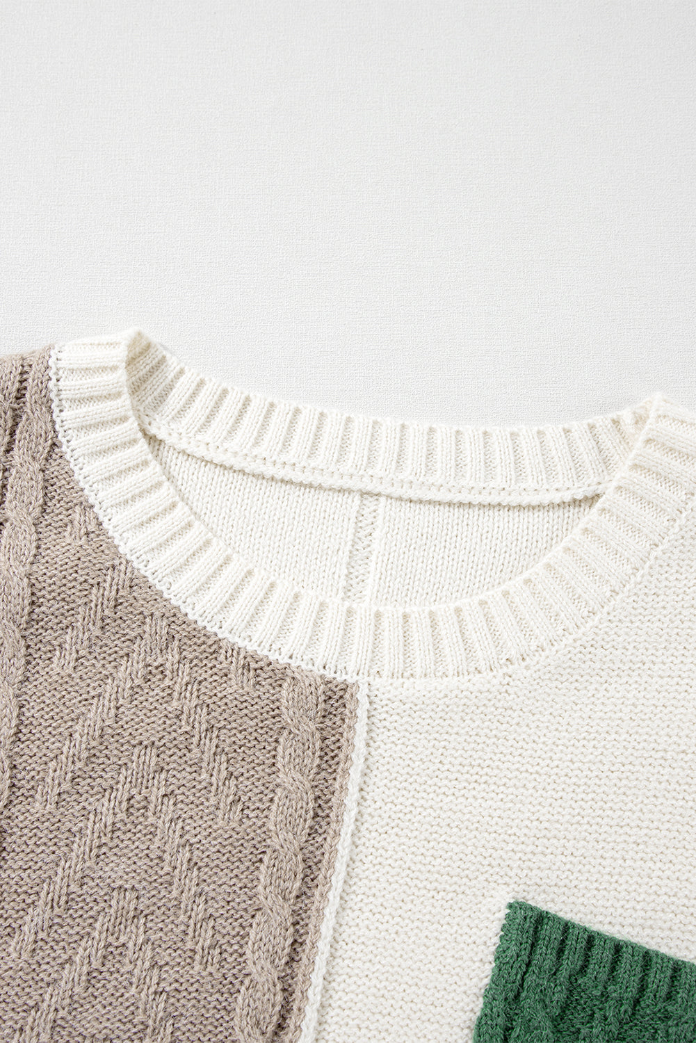 Rose Tan Colorblock Pocket Drop Shoulder Sweater