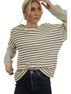 Black Stripe Patchwork Loose Long Sleeve Tee - Cocoa Yacht Club