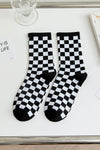 Black Checkerboard Print Cotton Socks