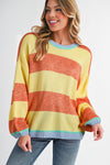 Yellow Stripe Contrasting Trim Round Neck Oversized Sweater
