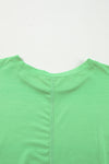 Light Green Colorblock Drop Sleeve Round Neck Top