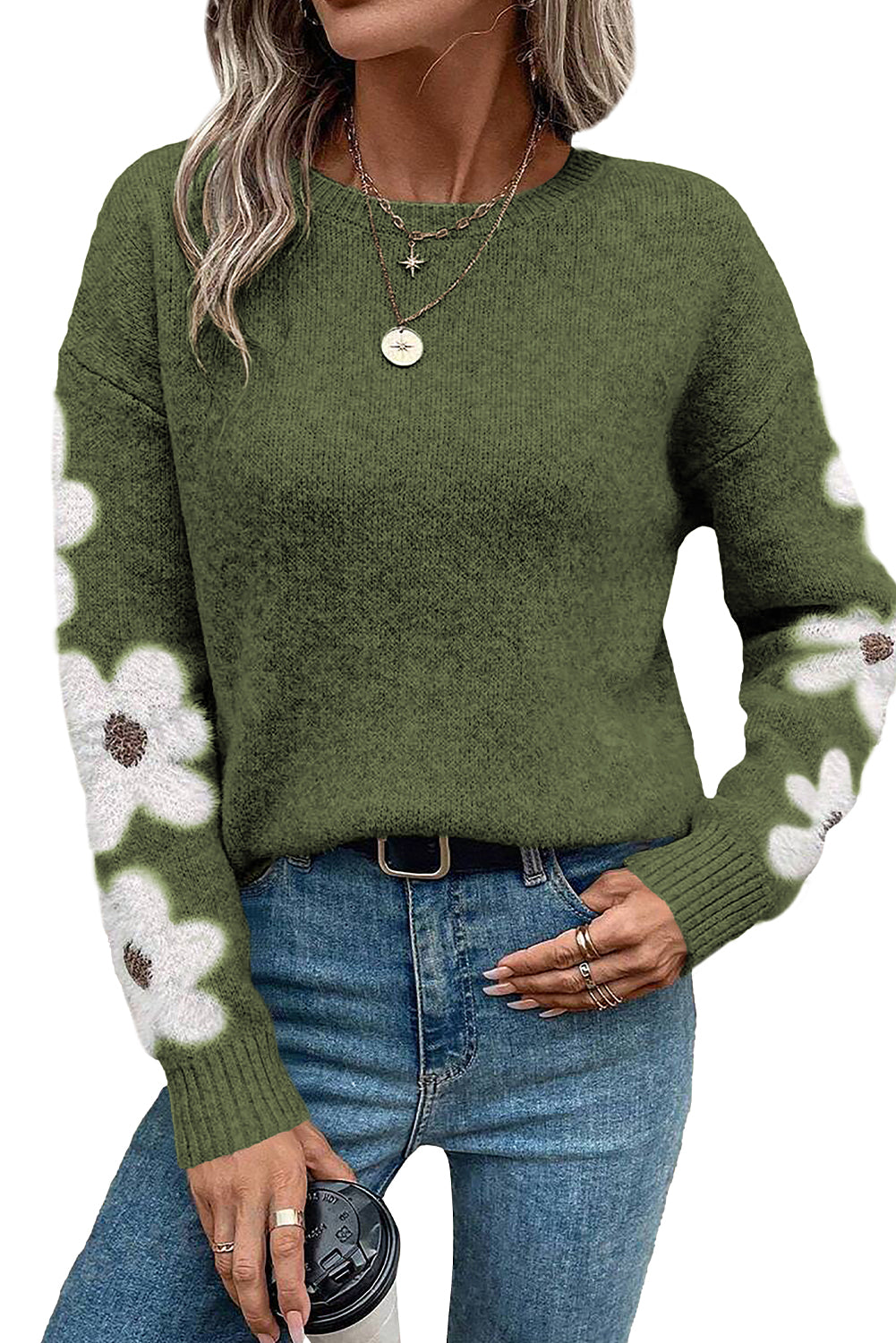 Jet Stream Flower Sleeve Drop Shoulder Sweater