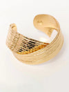 Gold Textured Crossover Metal Cuff Wide Bracelet