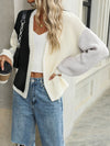 Contrast Open Front Long Sleeve Cardigan - Cocoa Yacht Club