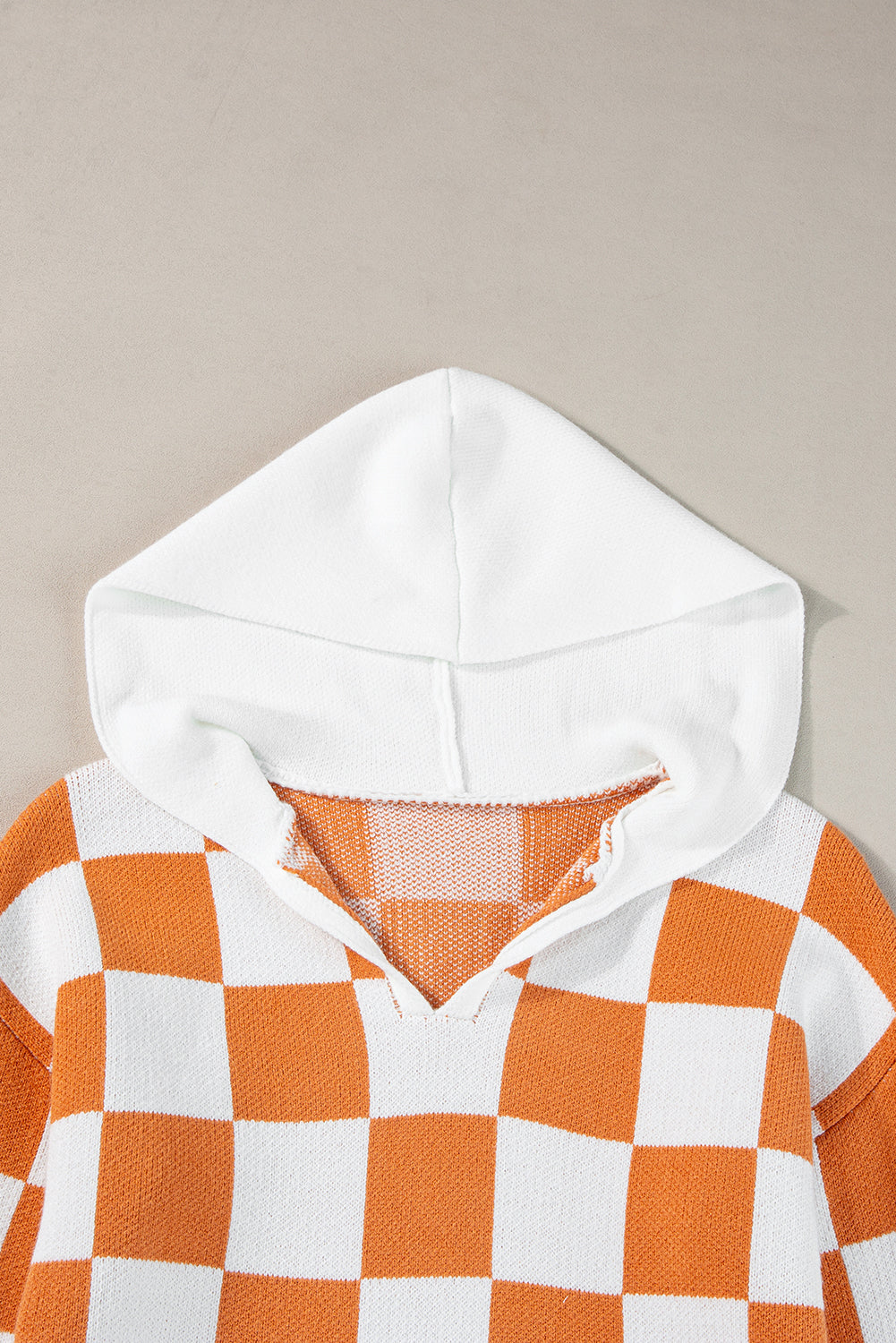 Gold Flame Checkered Split Neck Kangaroo Pocket Hooded Sweater