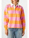 Contrast Striped Collared Neck Long Sleeve Sweatshirt